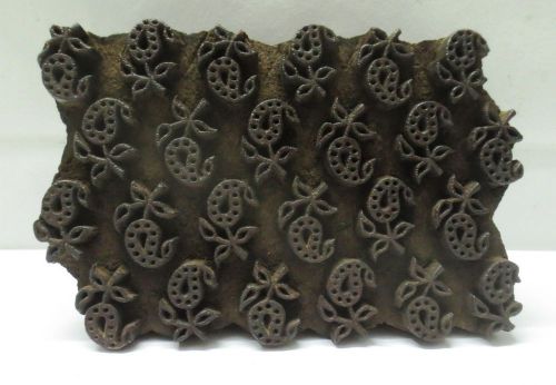 ANTIQUE WOOD HAND CARVED TEXTILE FABRIC TISSU PRINTER BLOCK STAMP PAISLEY LEAF