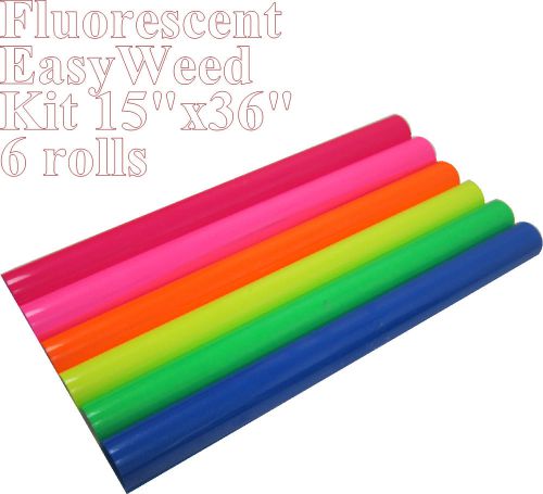 Fluorescent Siser Heat Vinyl  - 6 colors 15&#034;x3 6&#034; Thermo transfer for textile