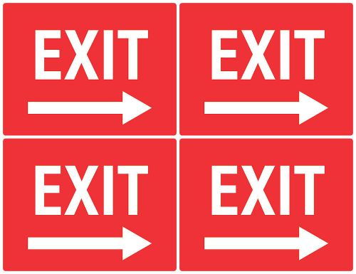 Red Exit Sign Pack Of 4 High Quality Exits With Right Arrow Emergency New s148