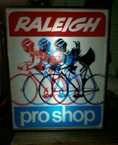 1974,Raleigh Pro Shop Bike Dealer Sign Fluorescent Vintage Working Rare Look