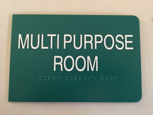 Multi Purpose Room Sign Hard Plastic 9&#034;x6&#034; Braille Green