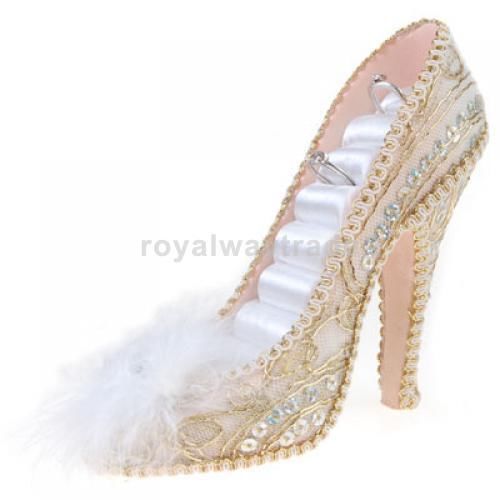 High Heel Shoe Sequin Ring Display Holder for Jewelry Store /Home Decor -Beige