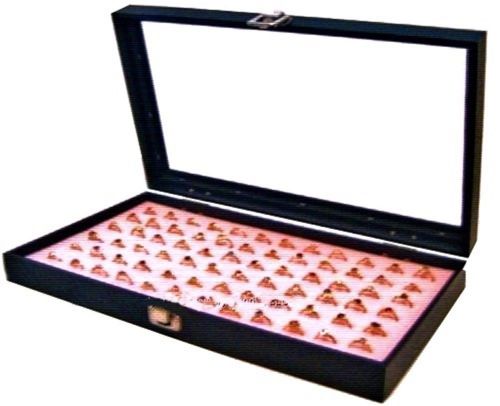 1 Wholesale Glass Top Lid Pink 72 Ring Display Portable Storage Boxes Case