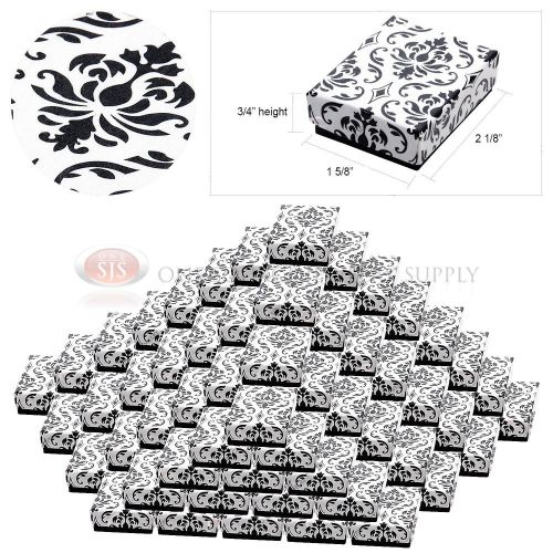 100 damask print gift jewelry cotton filled boxes 2 1/8&#034; x 1 5/8&#034; x 3/4&#034; rings for sale