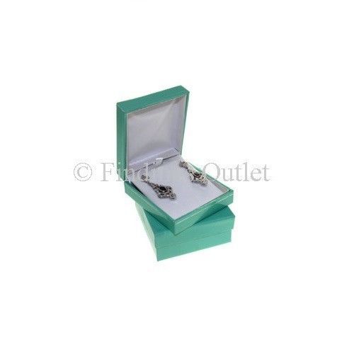 Teal Blue Leatherette With Silver Trim Earring Or Pendant Boxes - 1 Dozen