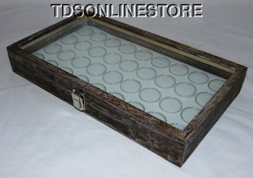 Rustic Antique Coffee Color Glass Top Display Case With 36 Gem Jars Wht