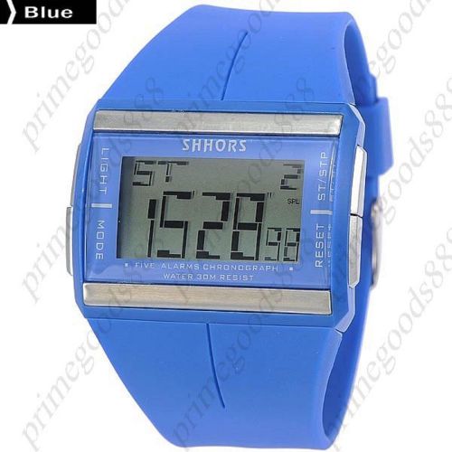 Unisex sport square digital lcd wrist wristwatch silica gel band sports in blue for sale