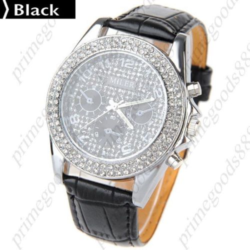 Synthetic Leather Rhinestone Quartz Wrist Wristwatch Women&#039;s Free Shipping Black
