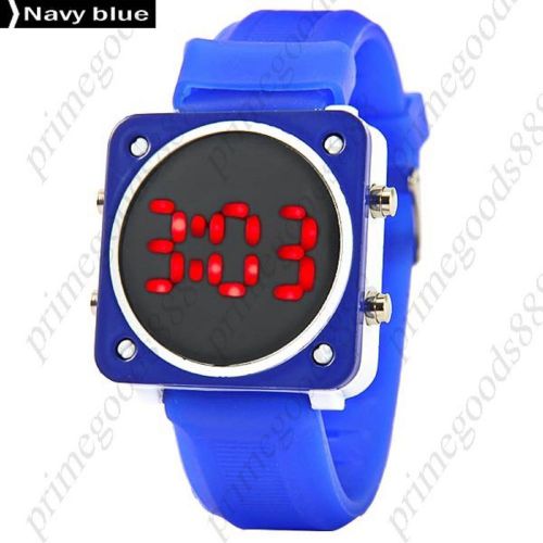 Square Sports LCD Digital Sport Silica Gel Free Shipping Wristwatch Navy Blue