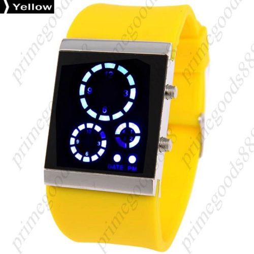 Rubber Band Blue Light LED Digital Wrist with Date in Yellow Free Shipping