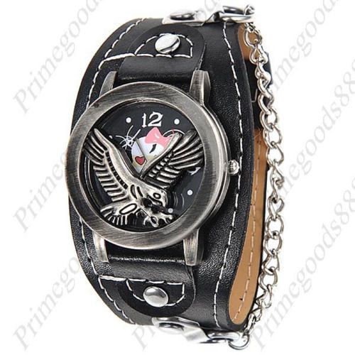Eagle wristwatch chain mc biker pu leather flip quartz analog wrist men&#039;s black for sale