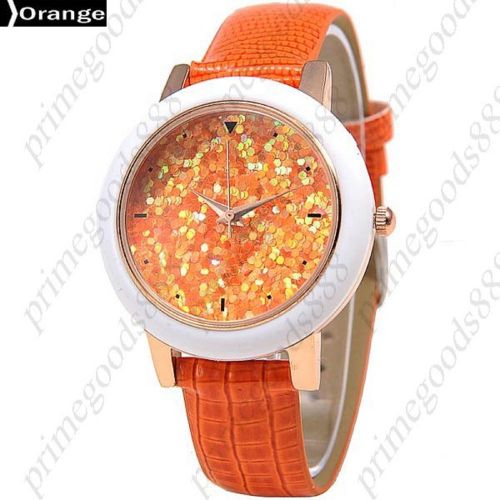 Fashioned Sparkle  PU Leather Quartz Lady Ladies Wristwatch Women&#039;s Orange