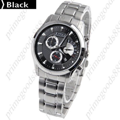 Alloy band quartz wrist silver black face men&#039;s date display stopwatch for sale