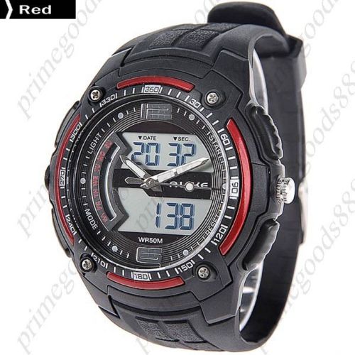 50 meter waterproof digital date analog men&#039;s wrist quartz wristwatch red for sale