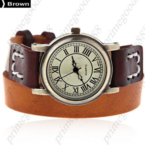 Classic Double Wrap PU Leather Lady Ladies Wrist Quartz Wristwatch Women&#039;s Brown