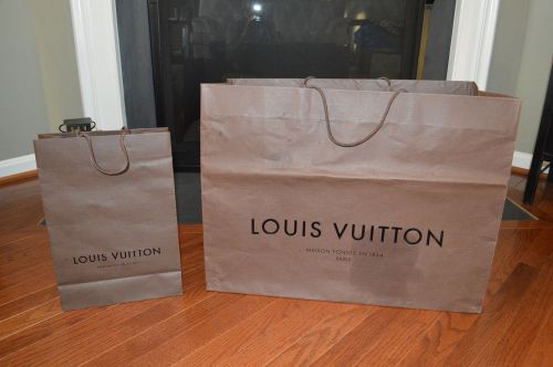 Lot of TWO Authentic LOUIS VUITTON Gift Shopping Paper Bags EXTRA Large &amp; Large