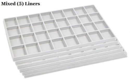 LOT OF 5 MIXED WHITE TRAY INSERTS TRAY LINERS JEWELRY DISPLAY DRAWER ORGANIZER