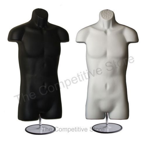 2 Male Mannequin Dress Forms With Base Black + White - For Small &amp; Medium Sizes