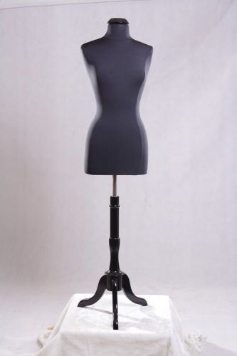 Size 10-12 Female Mannequin Manikin Dress Form F10/12BK+ BS-02 Black Wood Base
