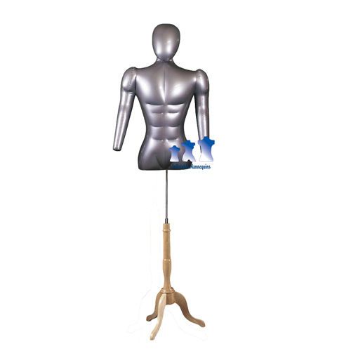 Inflatable Male Torso w/ Head &amp; Arms, Silver and MS7N Stand