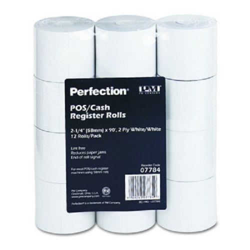 PM Company Two - Ply Receipt Rolls, 2 - 1/4&#034; x 90&#039; - 12 per Pack (White)