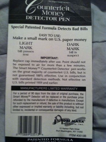 Dri Mark Counterfeit Bill Money Detector Original Smart Money PenMarker 3Pk3513B