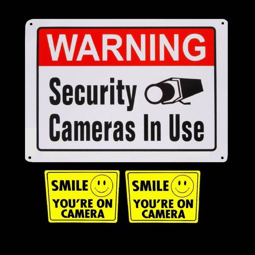 METAL HOME BUSINESS SECURITY SYSTEM VIDEO CAMERA WARNING SIGN+ADT&#039;L STICKERS LOT