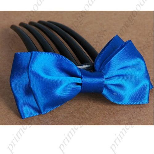 Silk Bowknot Hair Accessories Hairpin Comb Hair Device Bow Clip Royal Blue