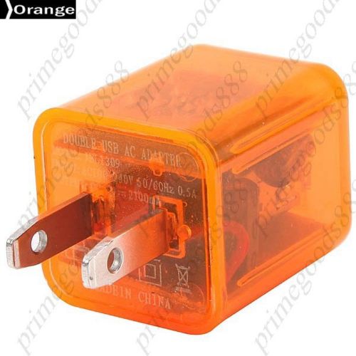 US Plug 2.1A 1A Double USB Transparent Travel Charge Charger Chargers Orange