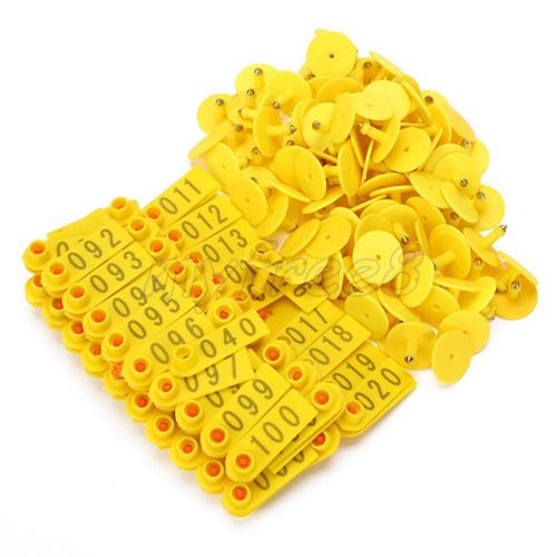 100 Sets Goat Sheep Pig 1-100 Number Plastic Livestock Ear Tag With Yellow Color