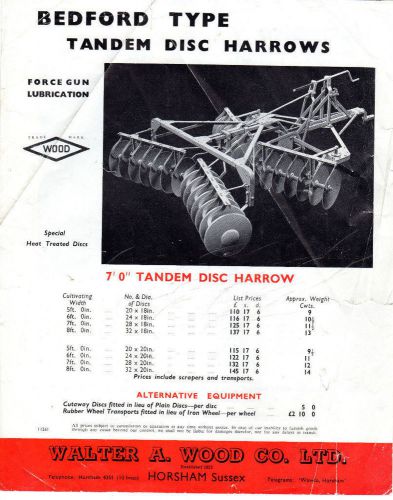 Wood Bedford Type Tandem Disc Harrow Leaflet 8540A