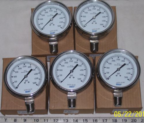 Lot of 5 Wika Stainless Steel  4&#034; Dia.Hi-Pressure Gauge 0-5000 PSI ,1/2&#034; NPT