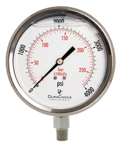 4&#034; all stainless steel oil filled pressure gauge - 1/4&#034; npt lower mount 4000psi for sale