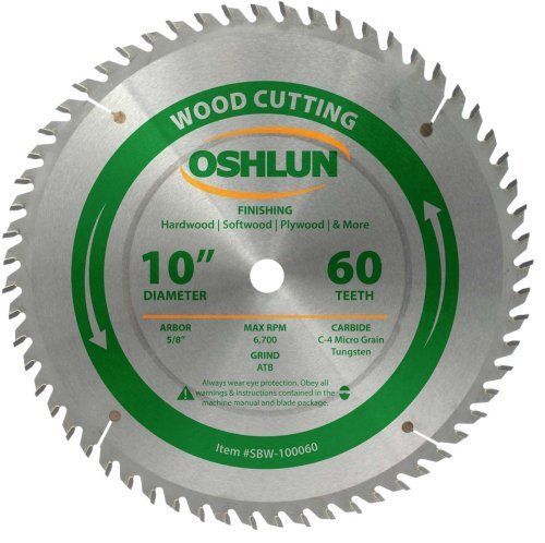 Oshlun SBW-100060 10-in 60 Tooth ATB Finishing Saw Blade W/ 5/8-in Arbor