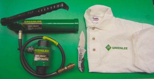 Greenlee 767 hand pump hydraulic driver &amp; ram, greenlee polo shirt &amp; knife for sale