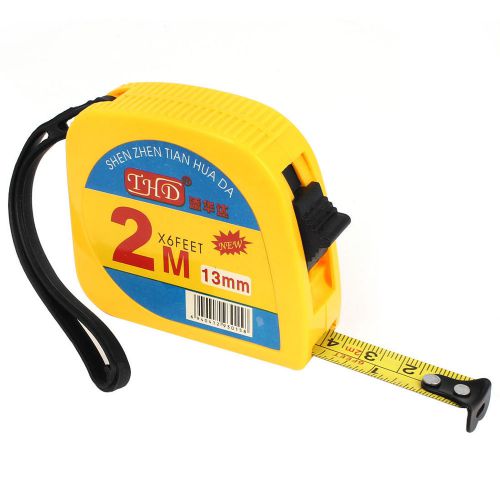 Plastic housing 2 meter measuring range 12mm wide metal ruler tape yellow for sale
