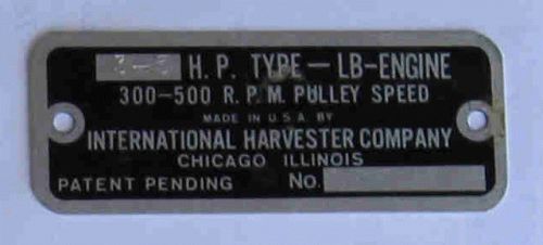 International Harvester Type LB 3 - 5 H.P.  NameTag Throttle Governor