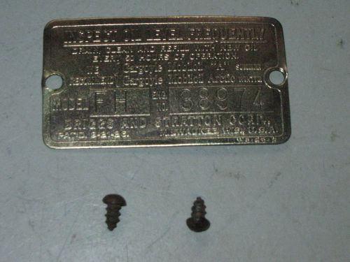 Old Antique Briggs &amp; Stratton Gas Engine Brass Serial Tag Model FH 38974