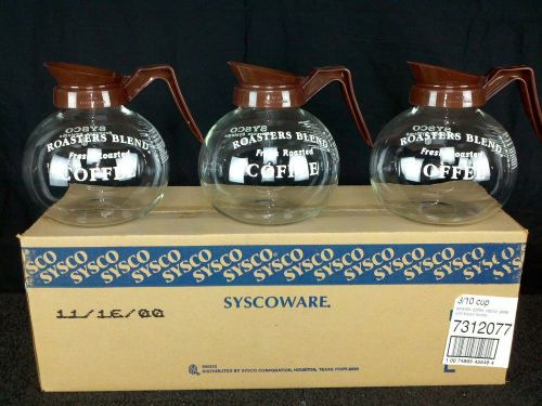 3 sysco commercial coffee decanters glass with brown handle new! for sale