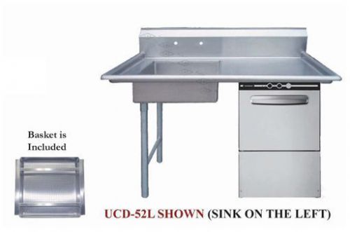 L&amp;j 52&#034; left dishtable undercounter sink  with prerinse basket model: ucd-52l for sale