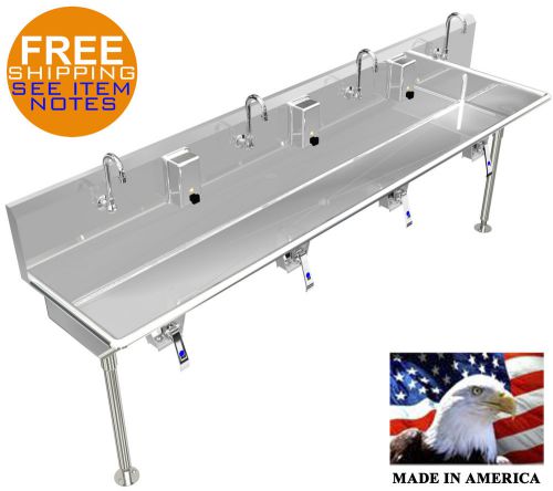 MULTI USER 4 PERSON HAND WASH SINK 84&#034; WITH KNEE VALVES HANDS FREE INDUSTRIAL
