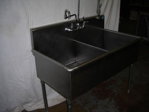 2 Compartment Commercial SS Sink with Combo Faucet and Prep Faucet