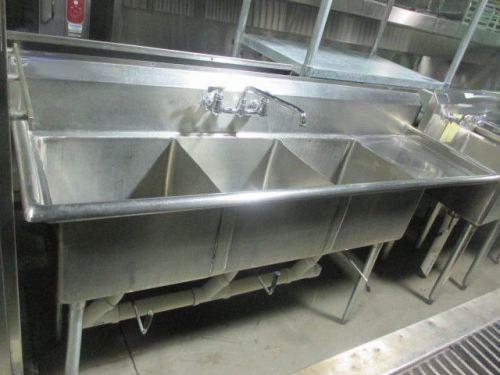 Ssp- 74&#034;, 3 compartment commercial sink w/ right drain board for sale