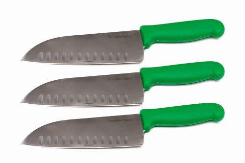 3 Columbia Cutlery 7.5&#034; Santoku Kitchen Knives - Green Handles - New and Sharp!