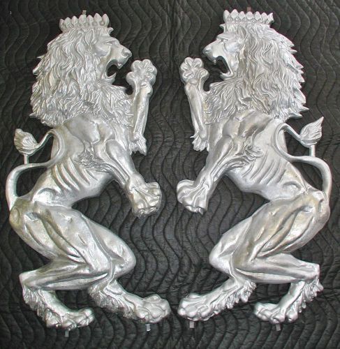 Pair O&#039; Britannic Fighting Lions,Plaque,Shield,Crest,Aluminum,14&#034;x 32&#034;