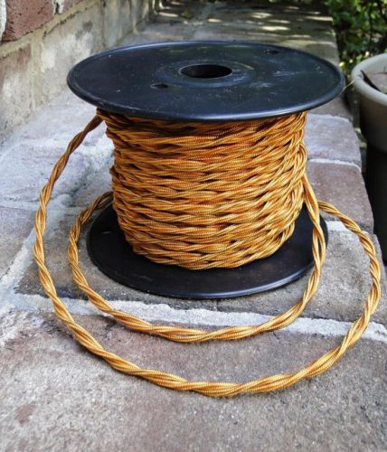50&#039; rayon antique gold cloth electrical wire lighting, old cord, lamp parts for sale