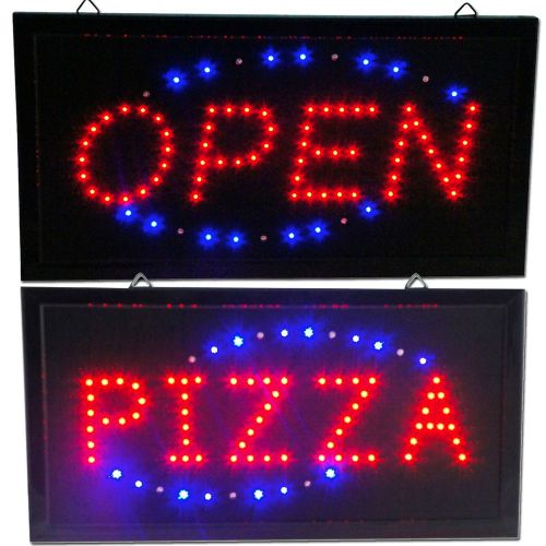 OPEN &amp; PIZZA LED animated Store Sign neon bright Display shop restaurant bar NEW