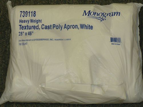 CASE of 100 H.Weight Disposable Textured,Cast Poly Aprons  - White 28&#034; x 46&#034;