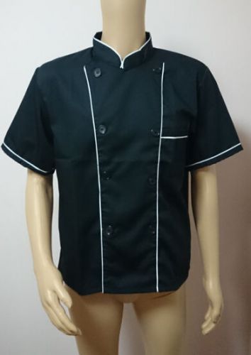 Short Sleeve Classic Kitchen Cook Chef Waiter Waitress Coat Uniform Jacket Black