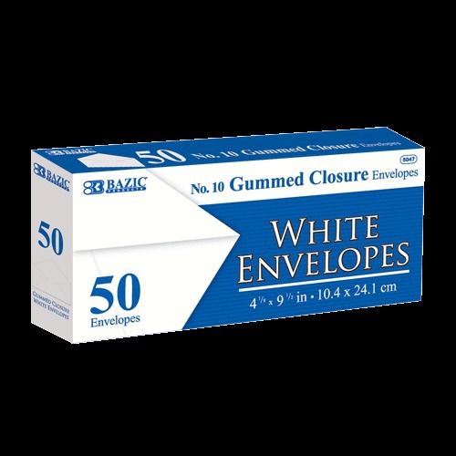 BAZIC #10 White Envelope w/ Gummed Closure (50/Pack), Case of 24